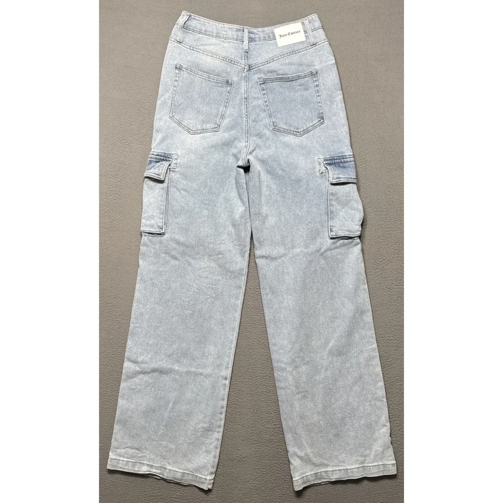 Juicy Couture Cargo Jeans Sz 30 (28x34) Wide Leg Distressed Faded Boho Y2k Denim